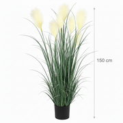 Umelá rastlinná okrasná tráva, 150 cm, so 7 drôtmi, trstina a tráva, zelená a biela, bez črepníka