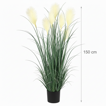 Umelá rastlinná okrasná tráva, 150 cm, so 7 drôtmi, trstina a tráva, zelená a biela, bez črepníka
