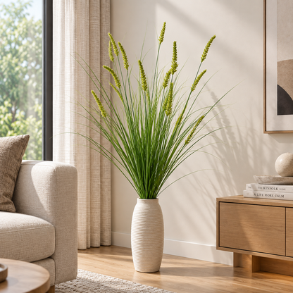 Okrasná tráva s umelým líščím chvostom, 100 cm, s 12 koreninami, zelená, bez črepníka