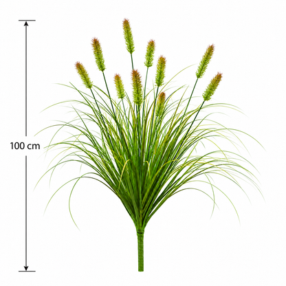 Okrasná tráva s umelým líščím chvostom, 100 cm, s 12 koreninami, zelená a hnedá, bez črepníka