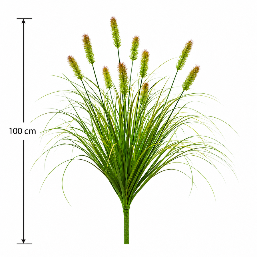 Okrasná tráva s umelým líščím chvostom, 100 cm, s 12 koreninami, zelená a hnedá, bez črepníka