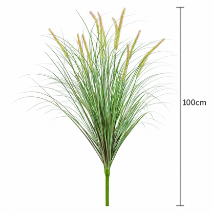 Okrasná tráva s umelým líščím chvostom, 100 cm, s 12 koreninami, zelená a ružová, bez črepníka