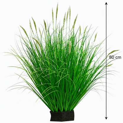 Okrasná tráva s umelým líščím chvostom, 80 cm, s 33 koreninami, zelená a biela, bez črepníka