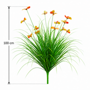 Umelá okrasná rastlina z motýľovej trávy, 100 cm, s 13 kvetmi, zelená a červená, bez črepníka