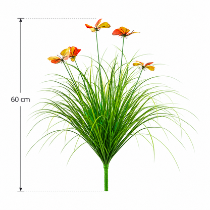 Okrasná rastlina z umelej motýľovej trávy, 60 cm, s 5 kvetmi, zelený a červený, bez črepníka