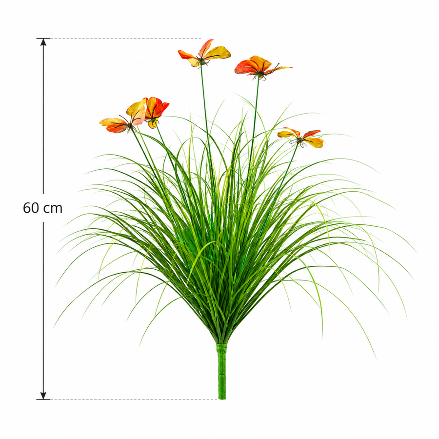 Okrasná rastlina z umelej motýľovej trávy, 60 cm, s 5 kvetmi, zelený a červený, bez črepníka
