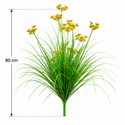 Typ kôpru z umelej trávy, 80 cm, s 9 kvetmi, zelený a žltý, bez črepníka