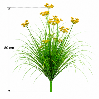 Typ kôpru z umelej trávy, 80 cm, s 9 kvetmi, zelený a žltý, bez črepníka