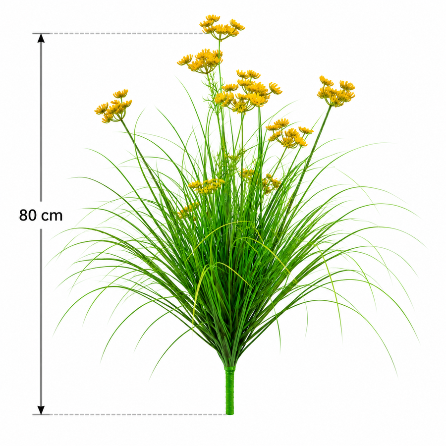 Typ kôpru z umelej trávy, 80 cm, s 9 kvetmi, zelený a žltý, bez črepníka