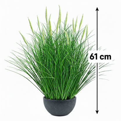 Umelá rastlina, črepníková okrasná tráva, 61 cm, s 19 koreninami, zelená a biela