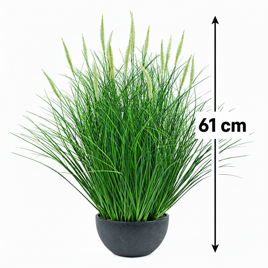 Umelá rastlina, črepníková okrasná tráva, 61 cm, s 19 koreninami, zelená a biela