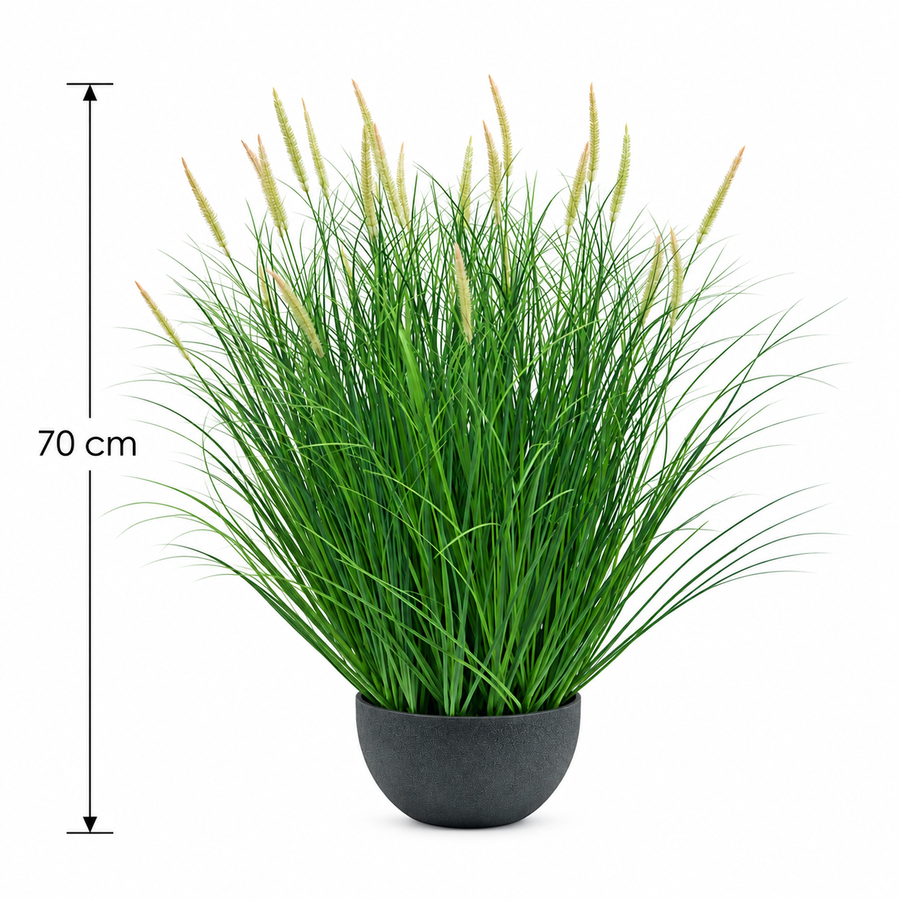 Umelá rastlina, črepníková okrasná tráva, 70 cm, s 25 koreninami, zelená a ružová