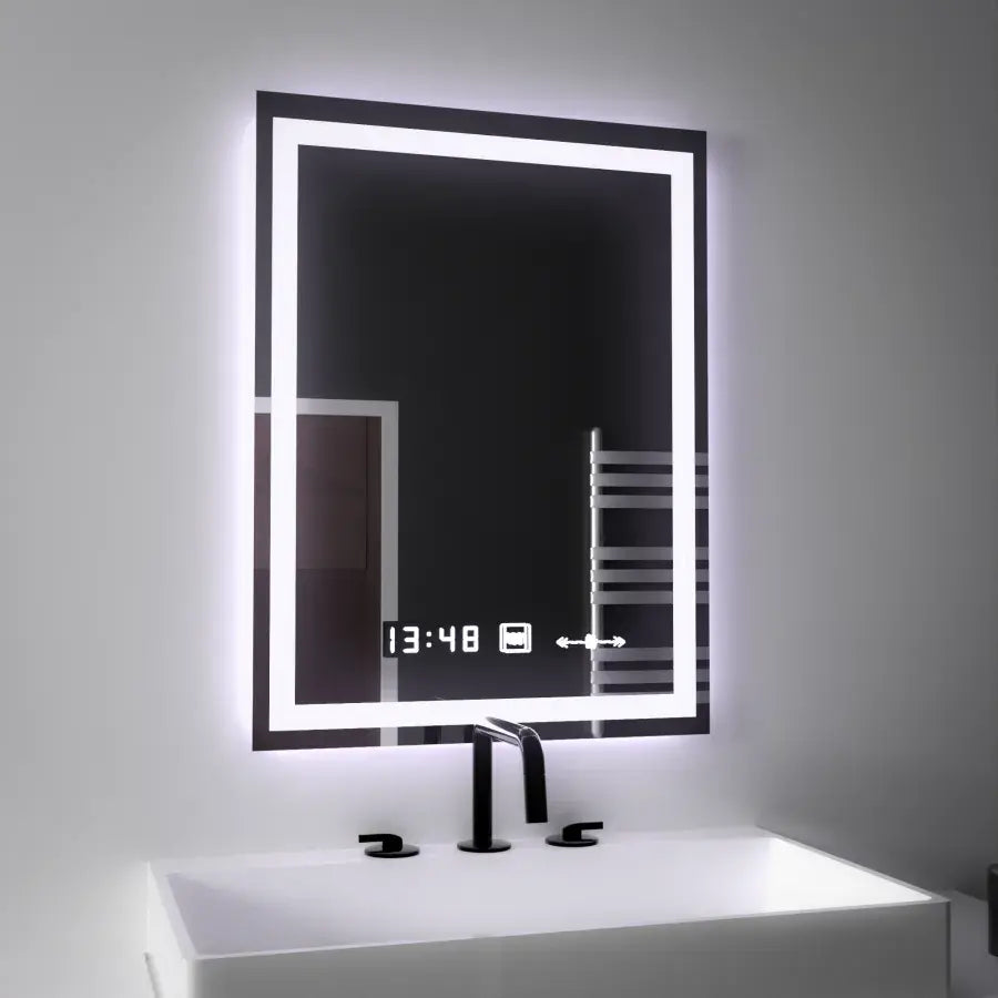 Obdĺžnikové LED zrkadlo 45x60cm Verite Motionglow MARCLELL SMONABLE CLOCKY SYSTÉM A SMOLNÝ TERMOMERMER