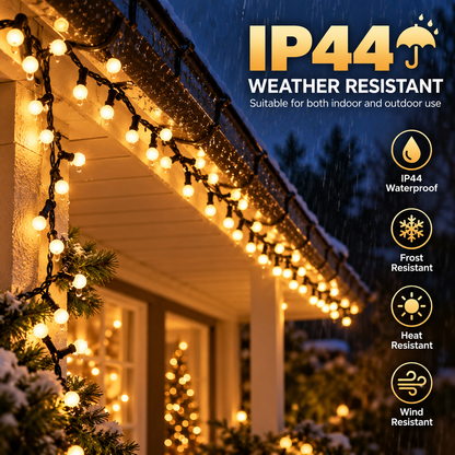 Lineárny vianočný typ inštalácie Mini glóbusy, teplé svetlo, 1000 cm, 300 LED, IP44