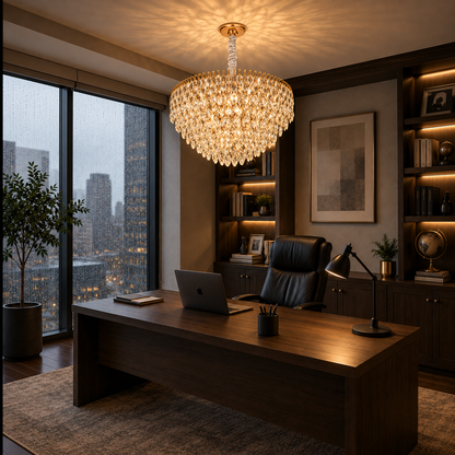 ERDENET Nobile krištáľový luster, 5xE14, priemer 40 cm, kov a krištáľ, lesklé zlato, nastaviteľná výška