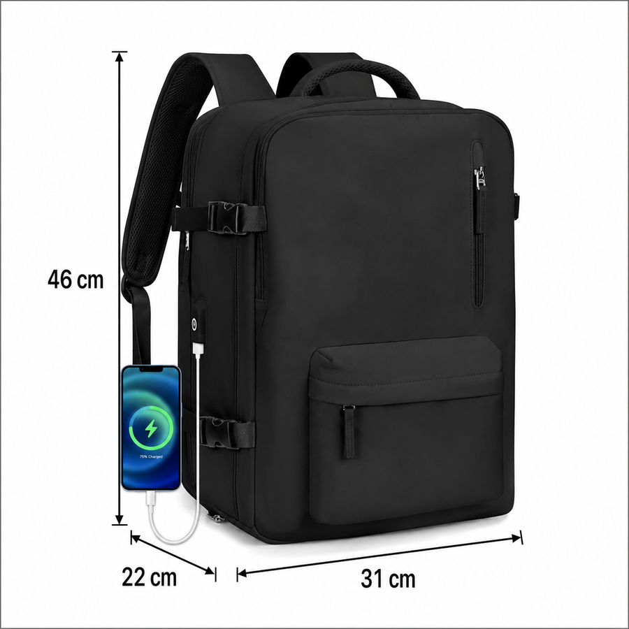Rucsac Travel Business ALMATY, Cu Port USB, 31x22x46cm Oxford, Negru