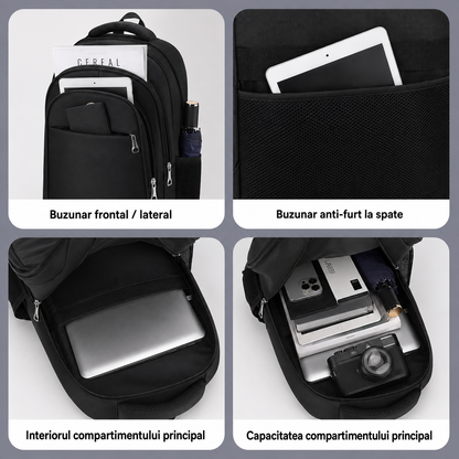 Rucsac Travel Business KANGIQLINIQ, 47x33x15 cm, Oxford, Negru si Albastru