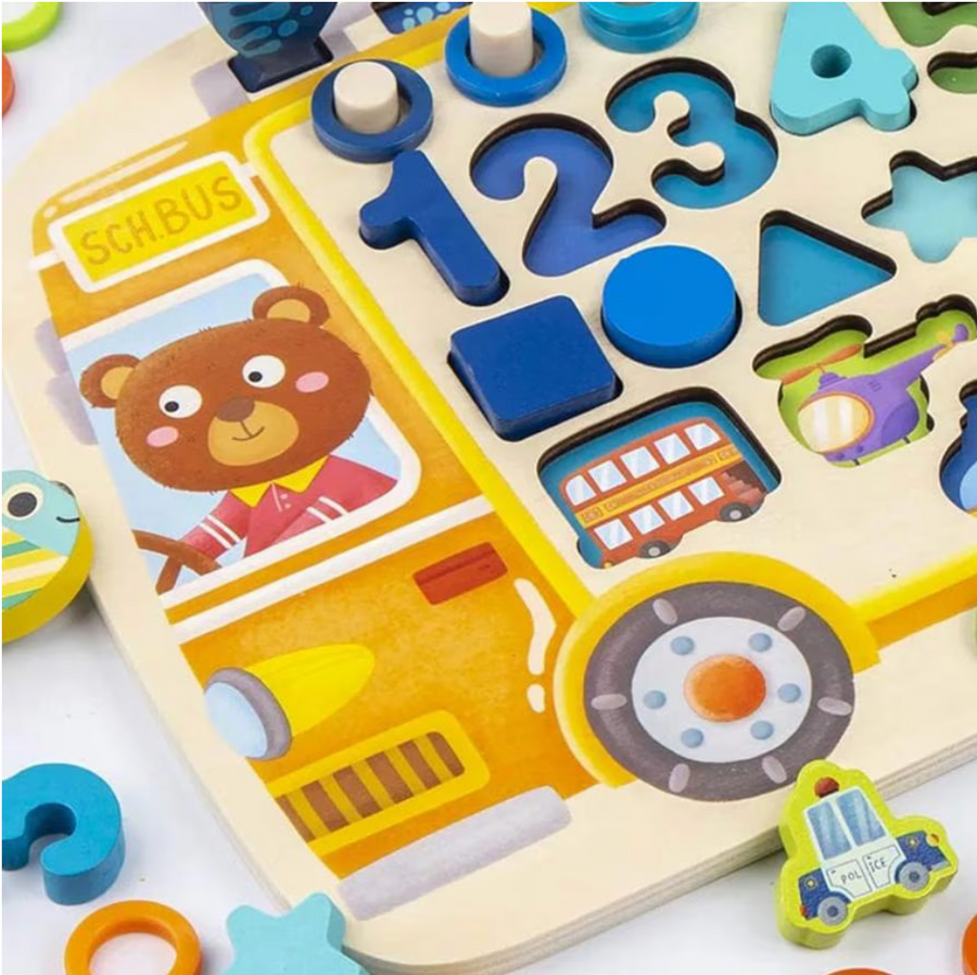 Joc Puzzle Educativ cu Vehicule, Lemn si Plastic, 3 Ani+, Multicolor