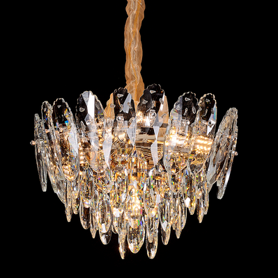 Krištáľový luster, elegancia, 7xE14, priemer 40 cm, lesklé zlato, nastaviteľná výška, kov a krištáľ