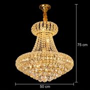 Krištáľový luster CASTRUM Eleganza 9xE14, H50 cm, zlatý, nastaviteľná výška, kov a krištáľ