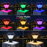 LED solárne svietidlo pre vonkajší stĺp KATTAKURGAN, 8W, teplé/studené/neutrálne svetlo + RGB, okrúhly tvar, hliník, čierna, stmievateľné
