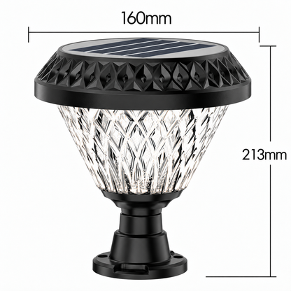 LED solárne svietidlo pre vonkajší stĺp KATTAKURGAN, 8W, teplé/studené/neutrálne svetlo + RGB, okrúhly tvar, hliník, čierna, stmievateľné