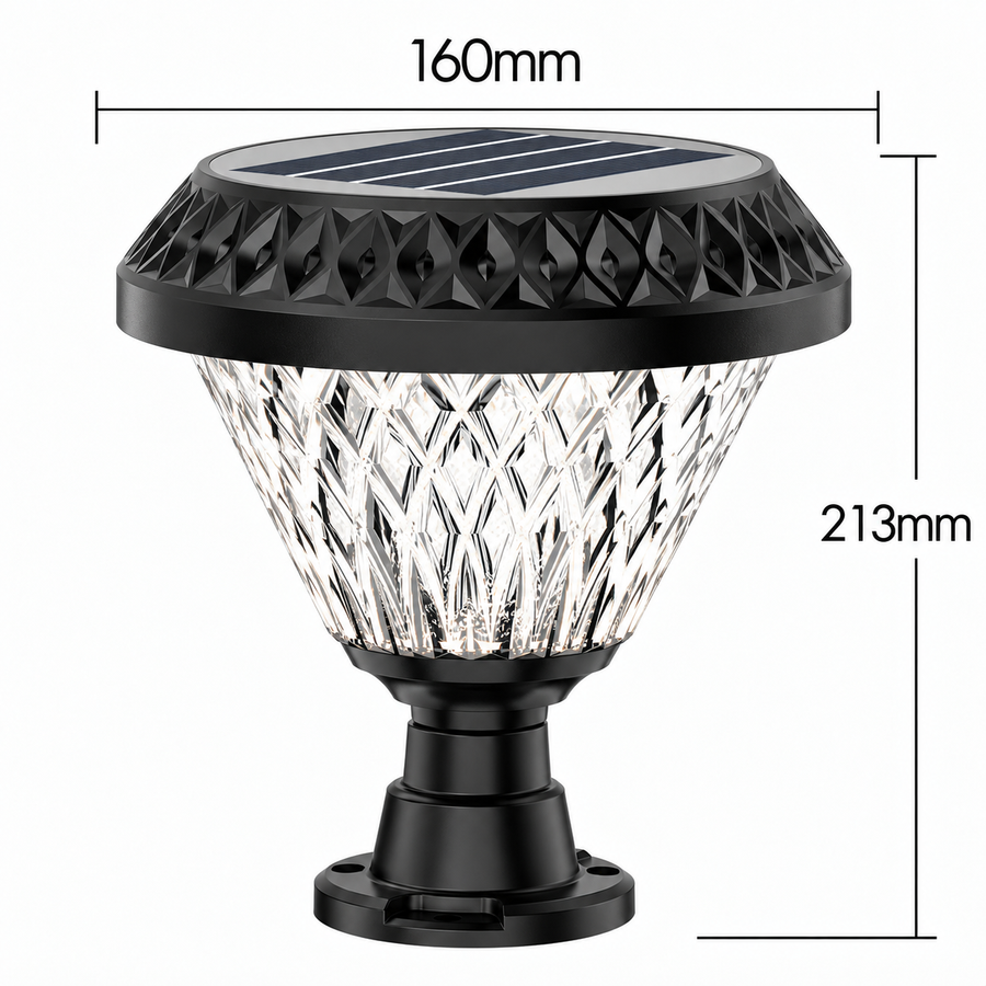 LED solárne svietidlo pre vonkajší stĺp KATTAKURGAN, 8W, teplé/studené/neutrálne svetlo + RGB, okrúhly tvar, hliník, čierna, stmievateľné