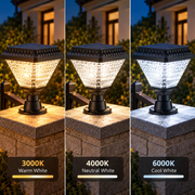 LED solárne svietidlo pre vonkajší stĺp KATTAKURGAN, 8W, teplé/studené/neutrálne svetlo + RGB, štvorcový tvar, hliník, čierne, stmievateľné