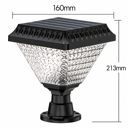 LED solárne svietidlo pre vonkajší stĺp KATTAKURGAN, 8W, teplé/studené/neutrálne svetlo + RGB, štvorcový tvar, hliník, čierne, stmievateľné