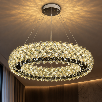 Krištáľový luster KALTO Regalis, priemer 75 cm, 112 W, studené/teplé/neutrálne svetlo, nastaviteľná výška, kov a krištáľ, lesklý chróm
