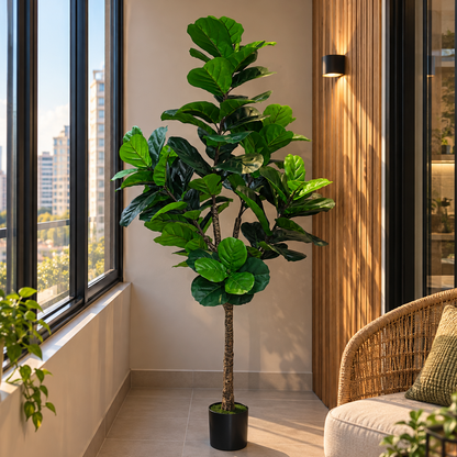 Umelá rastlina Strom Typ Ficus, 180 cm, Zelená, s črepníkom