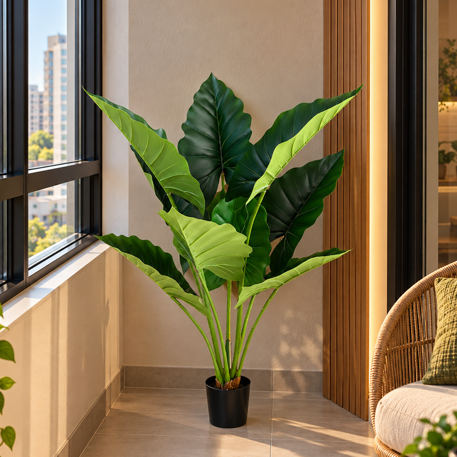 Umelá rastlina typ Alocasia, 10 listov, 120 cm, zelená