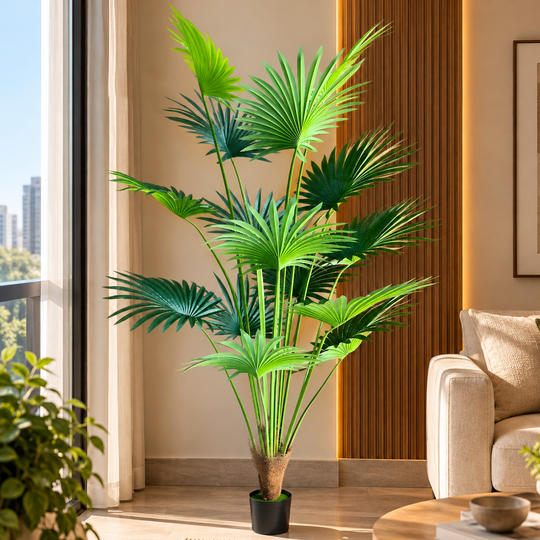 Umelá rastlina vejárovej palmy Livistona, 15 listov, 200 cm, zelená