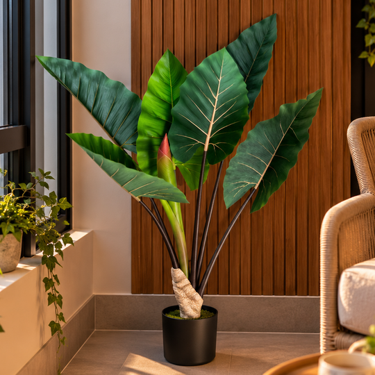 Umelá rastlina Alocasia so širokými listami, 100 cm, zelená