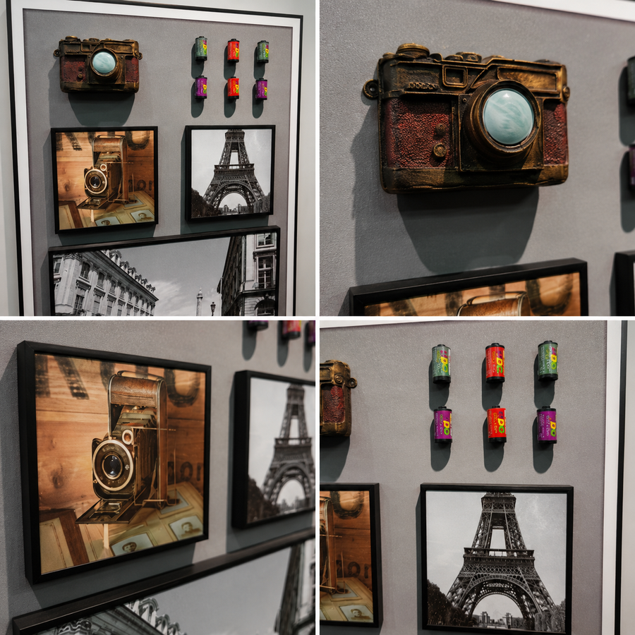 Tablou Sticla Amintiri pe Film, 60 x 80 cm, Aliaj de Aluminiu si MDF