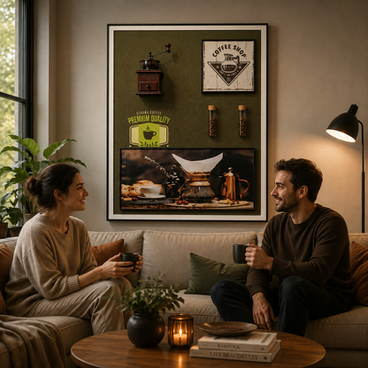 Tablou Sticla Pasiunea Cafelei, 60 x 80 cm, Aliaj de Aluminiu si MDF