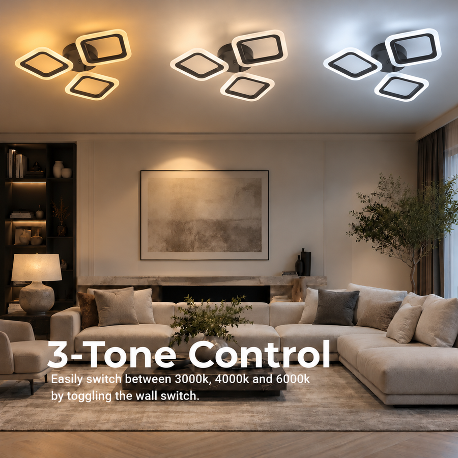 LED luster PULSARIS 40W, 3 štvorce, studené/teplé/neutrálne svetlo, čierny