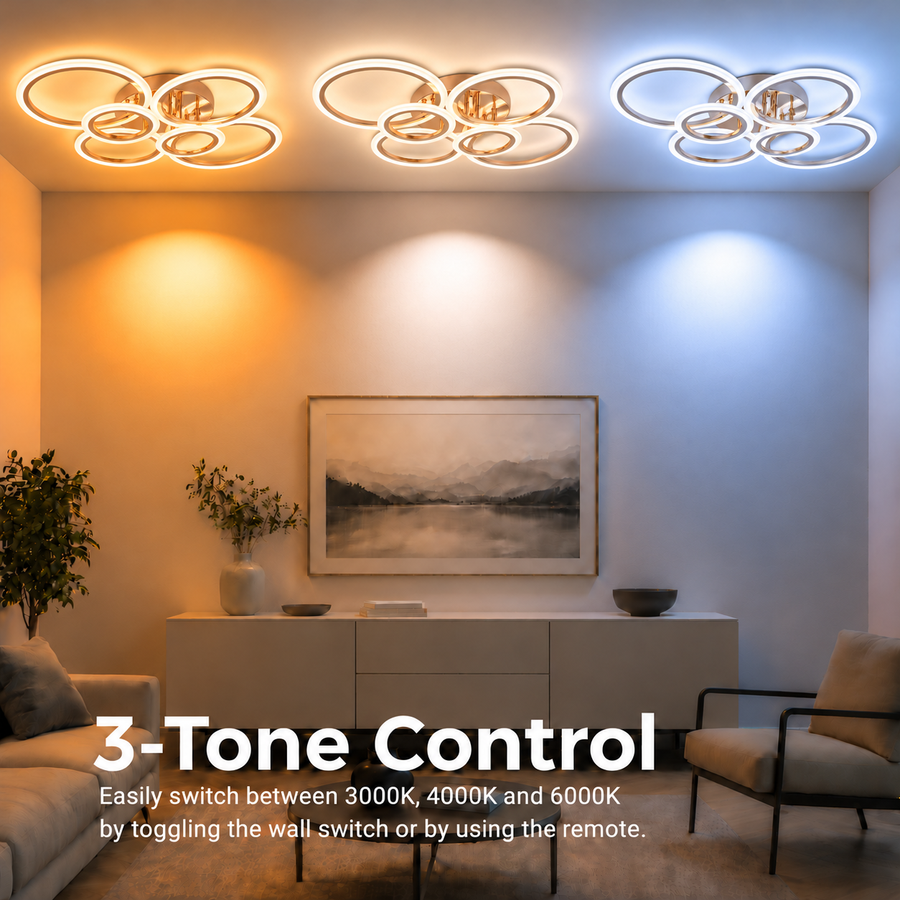 LED luster s diaľkovým ovládaním BETTY 81W, 6 kruhov, studené/teplé/neutrálne svetlo, stmievateľné, lesklé zlato