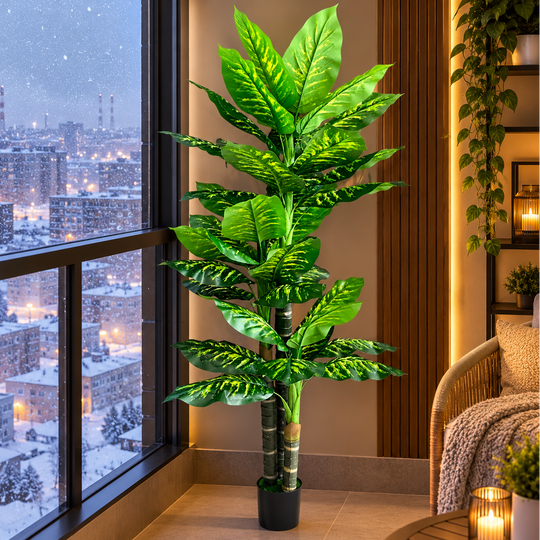 Umelá rastlina typ Dieffenbachia, 3 stonky, 190 cm, zelená