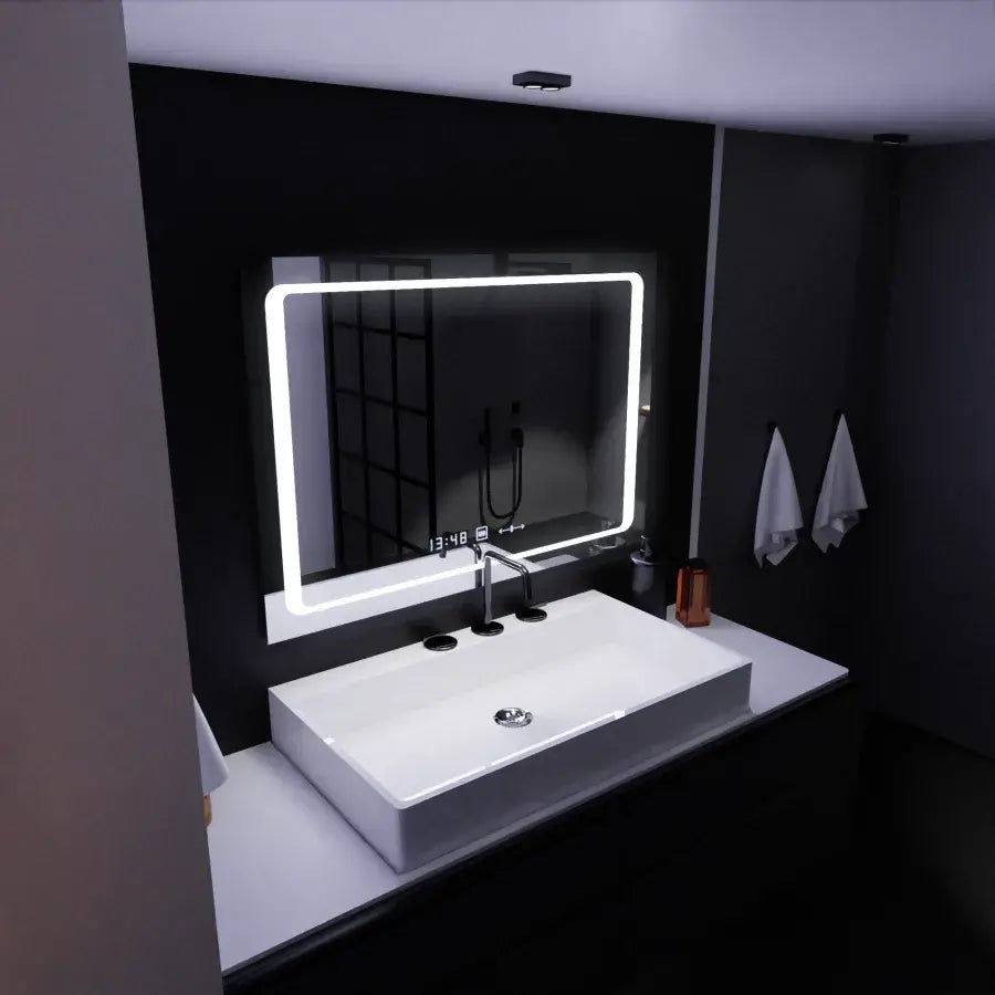 Zrkadlo LED obdĺžnikový 90x60cm Sole Sullo Sensor System rozmrazujúce hodiny a teplomer