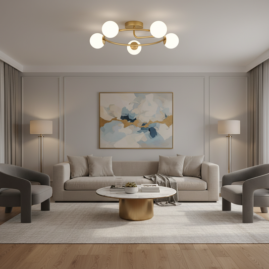 Lustra LED si cristal ORBIT, 72cm, 5xE27, Globuri, Auriu