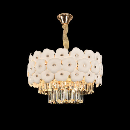 Candelabru Cristal PETAL Nobile 6xE14, D40 cm, Auriu, Inaltime Reglabila, Metal si Cristal