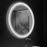 Oglinda LED Rotunda Nexos, 60cm, 24W, Lumina Calda/ Rece/ Neutra, Senzor, Sistem Dezaburire, Ceas si Termometru, Dimabila