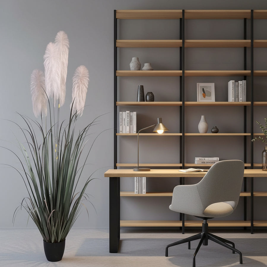 Aranjament decorativ cu 5 fire, Stuf artificial în ghiveci, 240cm, Verde