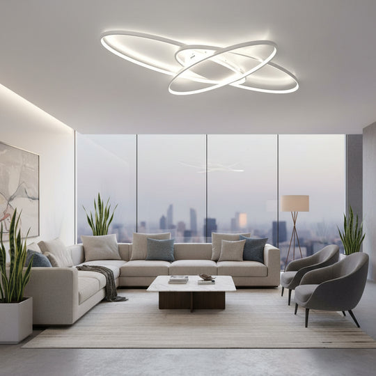 LED luster s diaľkovým ovládaním COSMEE 84W, 3 okvetné lístky, studené/teplé/neutrálne svetlo, stmievateľné, biela, kov a akryl