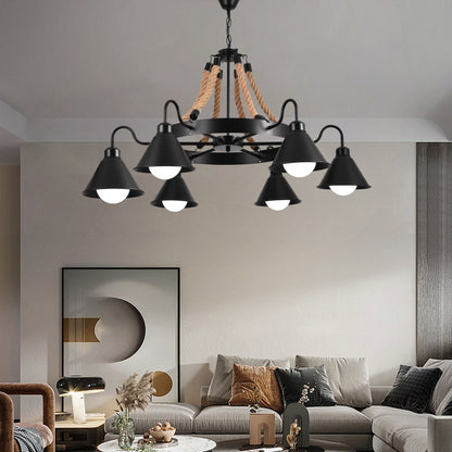 Vintage luster s pedro lanom, 4 x E27 zatvorené drevo