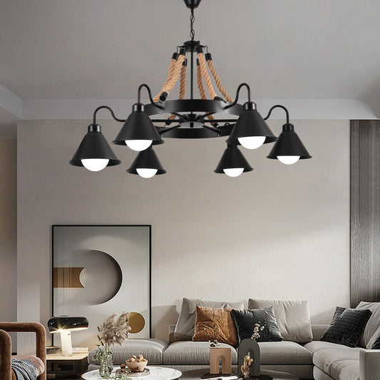 Vintage luster s pedro lanom, 4 x E27 zatvorené drevo