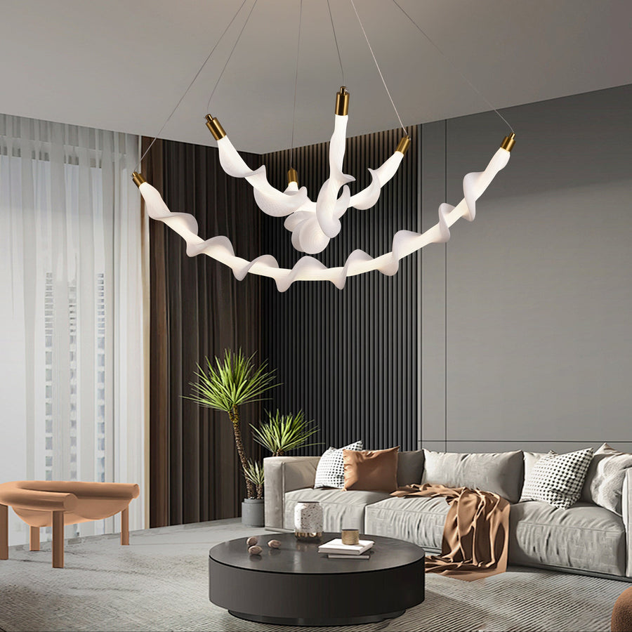 Závesný akrylový LED luster LT760/3GD, 48W, teplé/neutrálne/studené svetlo 3000/4000/6000K, biely, nastaviteľná výška, kov a akryl