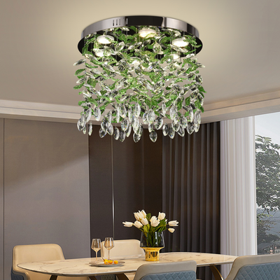 Krištáľový LED luster LLC211/400GN okrúhly, 22W, studené/teplé/neutrálne svetlo, zelené kryštály, lesklý chróm