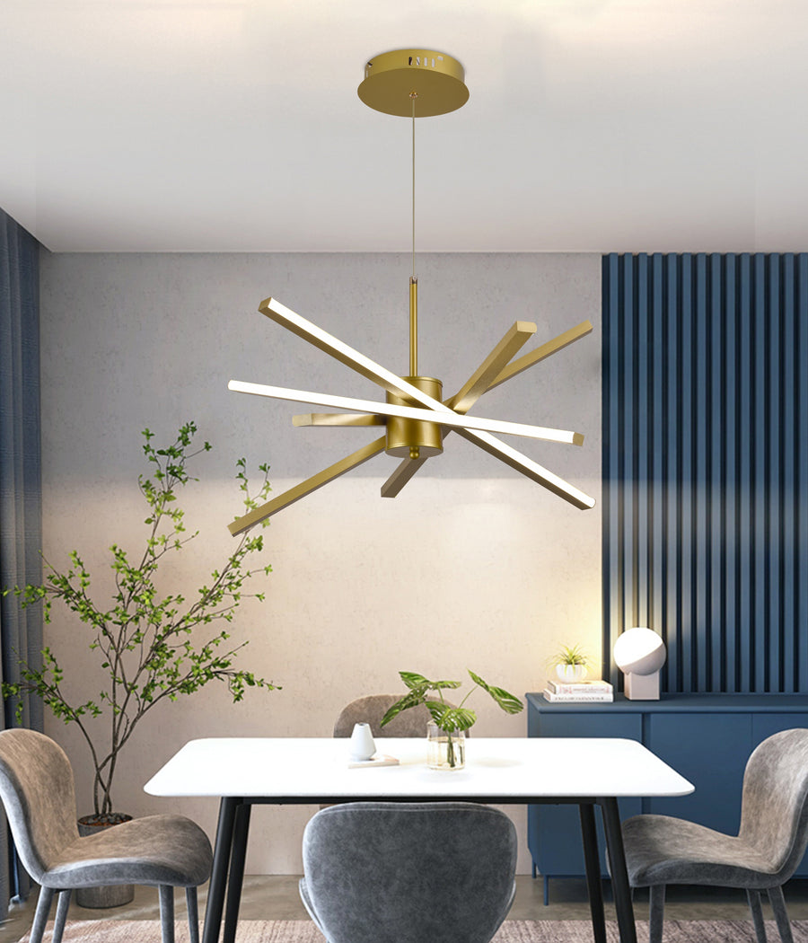 LED luster s diaľkovým ovládaním LT176/5GD, 69W, 5 prvkov, studené/teplé/neutrálne svetlo 3000K/4000K/6000K, stmievateľné, zlaté, nastaviteľná výška, kov a akryl